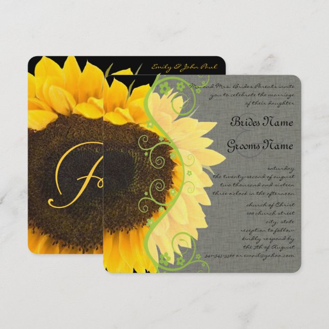 Beau Faire-part de mariage de tournesol élégant (Devant / Derrière)