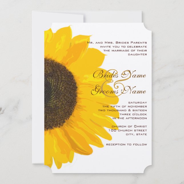 Beau Faire-part de mariage de tournesol élégant (Dos)