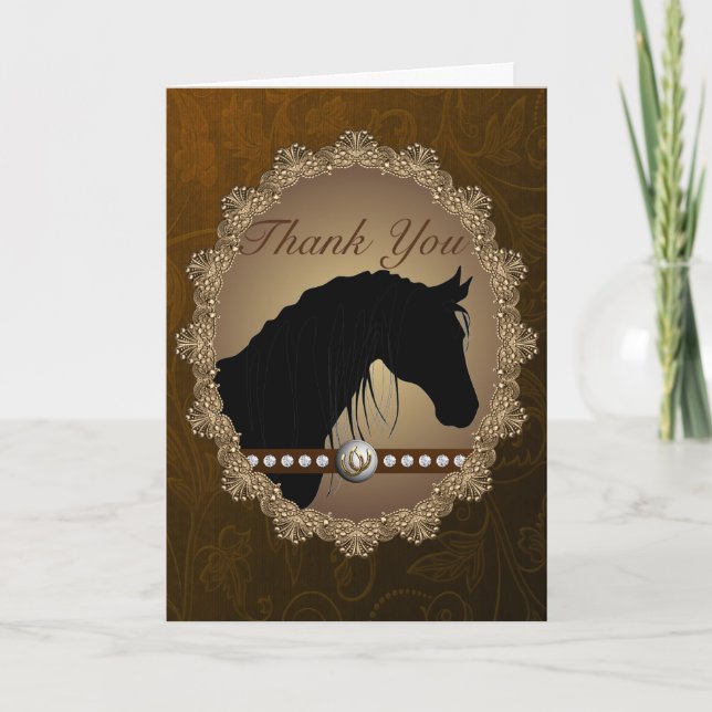 Beau Horse Silhouette Carte de remerciements Occid (Devant)