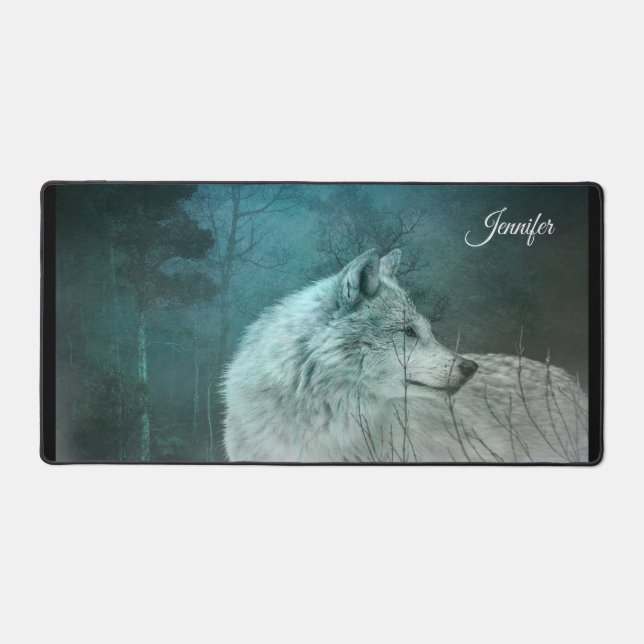Beau loup gris dans une forêt foncée (Recto)