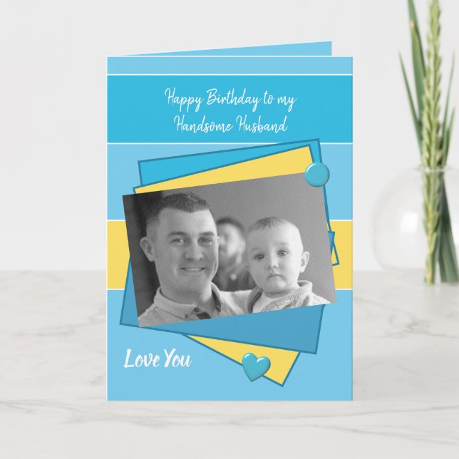 Beau Mari sur ton carte photo bleu d'anniversaire (Devant)
