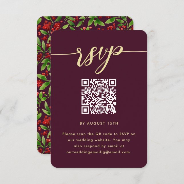 Beau Marsala Botanical Mariage QR Code RSVP (Devant / Derrière)
