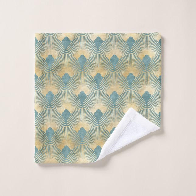 Beau motif ventilateur, or turquoise, motif Art Dé (Gant de toilette)