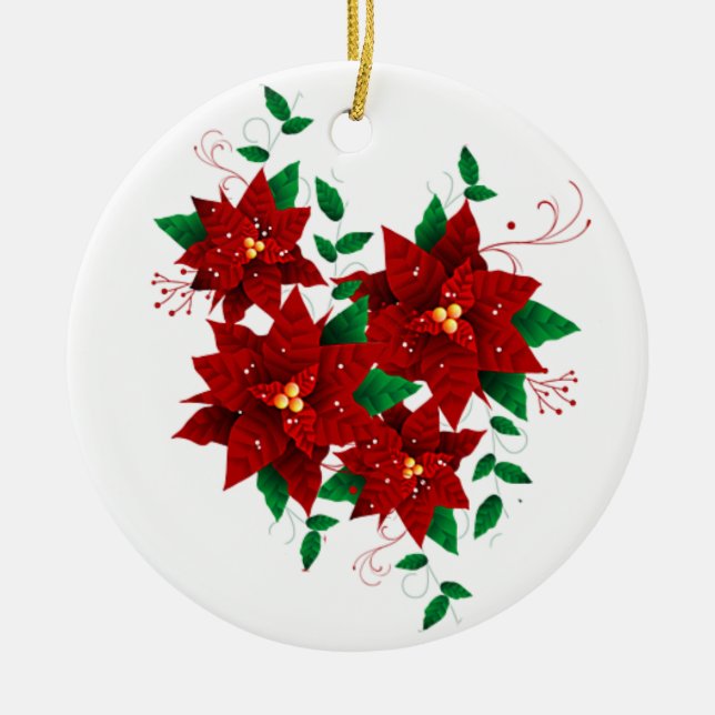 Beau Noël Fleurs rouges Ornement en céramique (Devant)