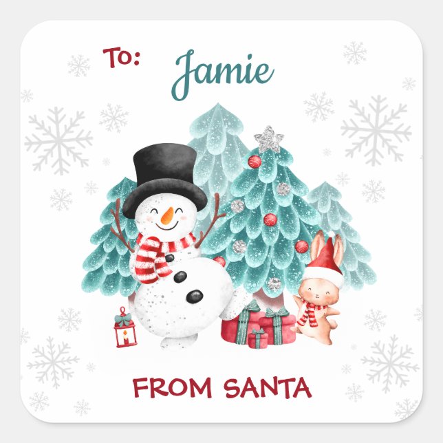 Beau Noël Snowman De À Sticker Carré (Devant)