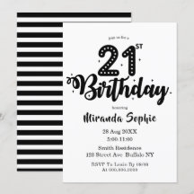Beau noir et blanc 21e anniversaire Invitations