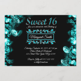 Beau noir Turquoise Diamants doux 16 Invitation