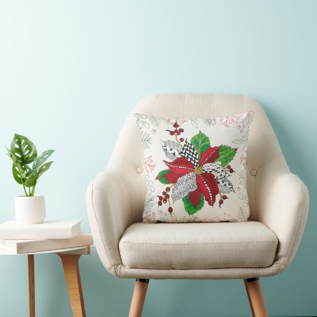 Beau Oreiller à lancer floral Poinsettia de Noël (Chaise)