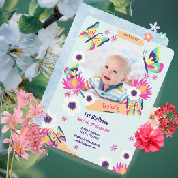 Beau papillon Anniversaire Invitation avec photo