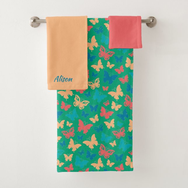 Beau papillon motif beige rose turquoise (En situation)
