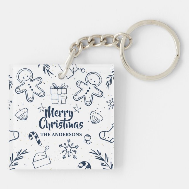 Beau porte - clé personnalisé de croquis de Noël (Dos)