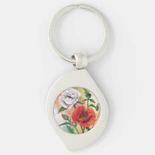Beau porte-clés coquelicot rouge blanc