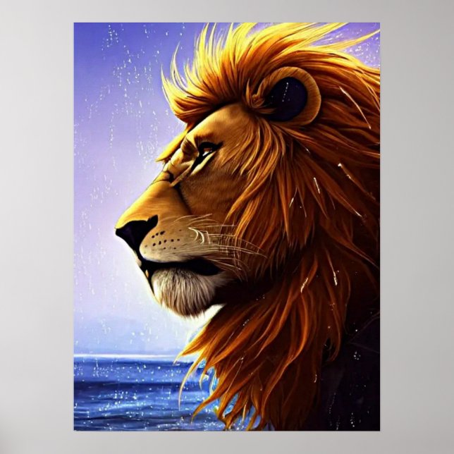 Beau Portrait de Lion en mer Poster personnalisé (Devant)