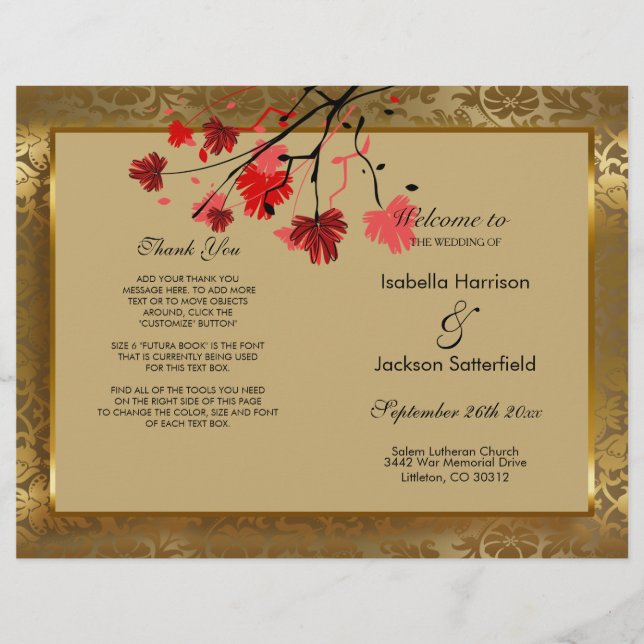 Beau programme Vintage Gold Mariage damassé (Devant)