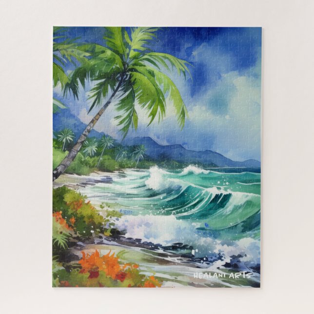 Beau Puzzle d'aquarelle de rivage tropical (Vertical)