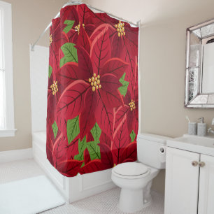 Beau. Rideau de douche de Noël Poinsettia