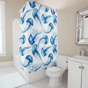 Beau rideau en douche bleu de méduses d'aquarelle