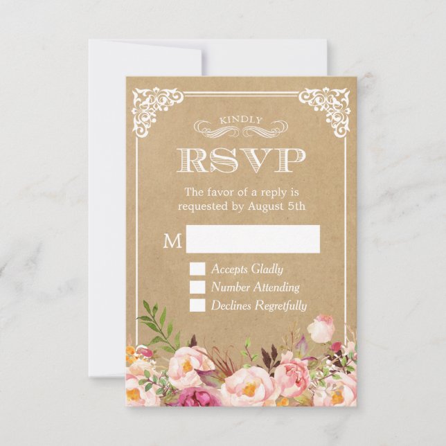 Beau Rustique Floral Kraft Elégant Mariage RSVP (Devant)