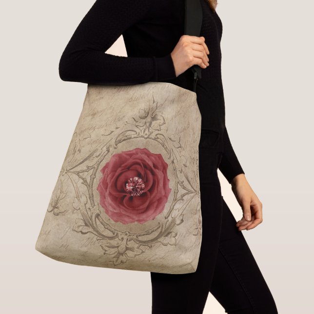 Beau Sac fourre-tout Floral Rose Rouge (De près)