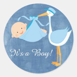 Beau Sticker de Baby shower de cigogne bleue