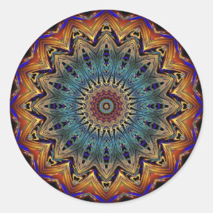 Beau Sticker Mandala bleu et cuivre