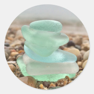 Beau Stickers de plage en verre de mer Turquoise