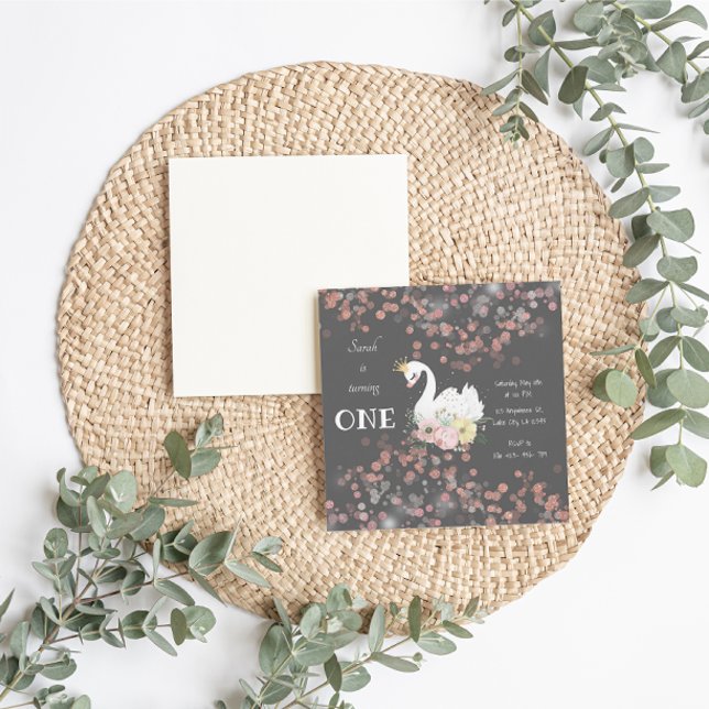 Beau Swan Anniversaire Carte Invitation (Beautiful Swan Birthday Invitation )