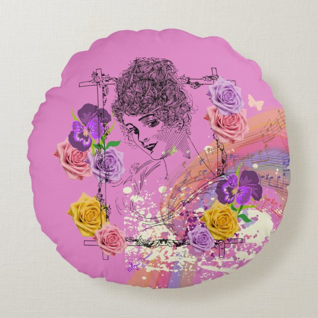 Beau Victorien Lady rose Floral Coussin rond (Devant)