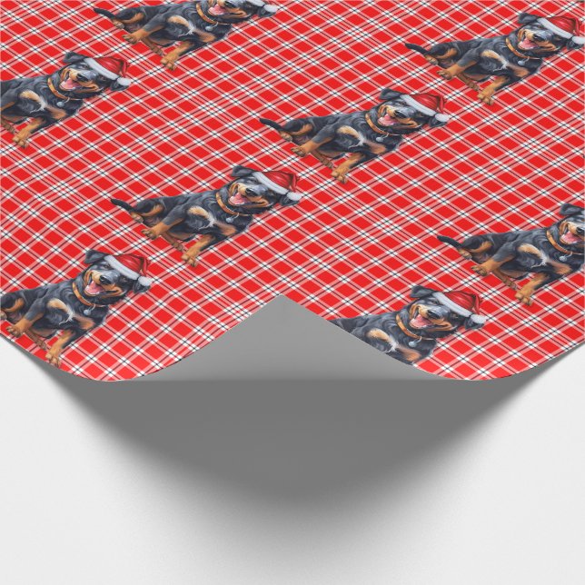 Beauceron Dog und Red Kariert Christmas Geschenkpapier (Ecke)