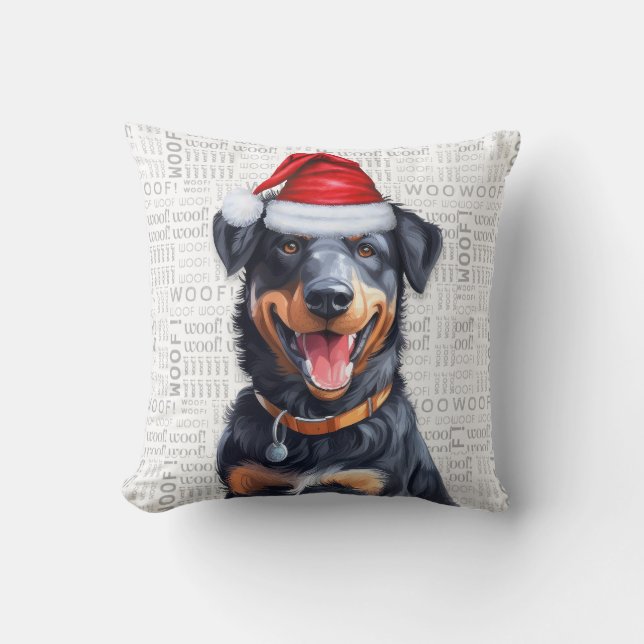 Beauceron Dog Watercolor Weihnachten Kissen (Vorderseite)