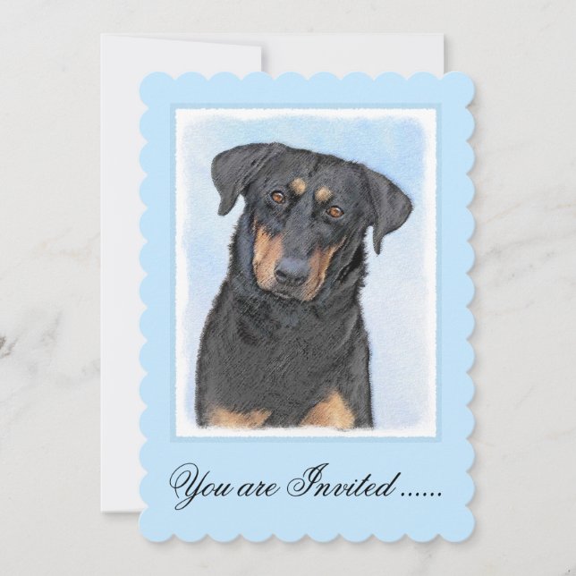 Beauceron Malerei - Niedliche Original Hunde Kunst Einladung (Vorderseite)