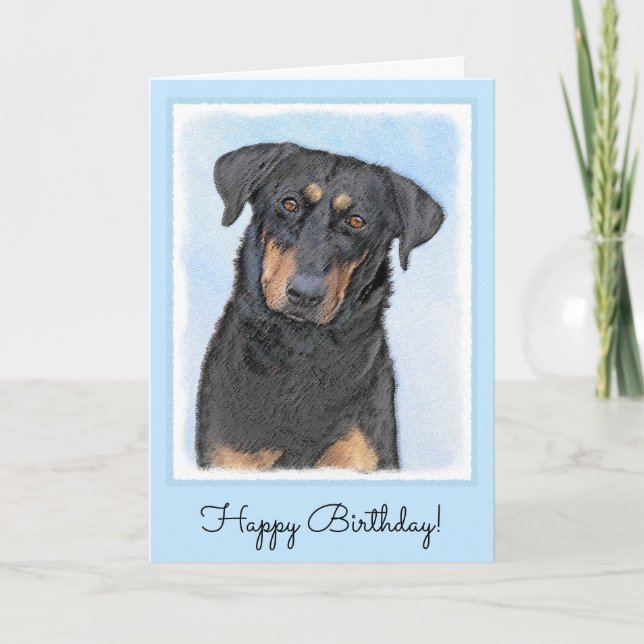 Beauceron Malerei - Niedliche Original Hunde Kunst Karte (Vorderseite)