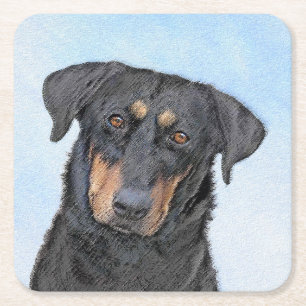 Beauceron Malerei - Niedliche Original Hunde Kunst Rechteckiger Pappuntersetzer