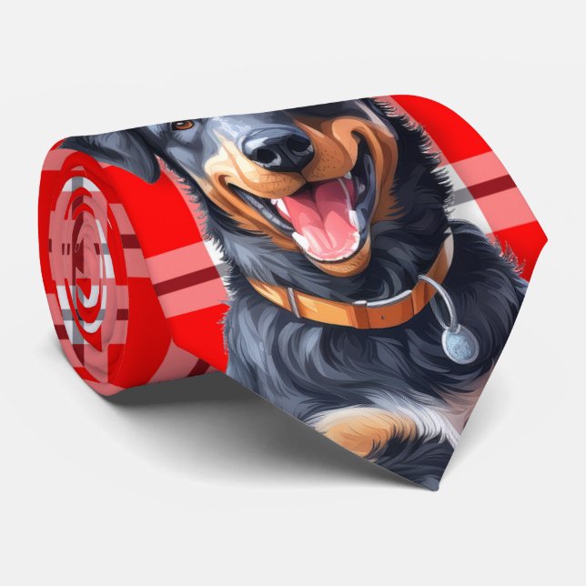 Beauceron Red Kariert Holiday Weihnachten Krawatte (Gerollt)