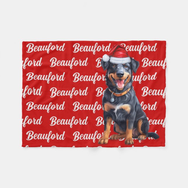Beauceron Red mit Name Christmas Dog Fleecedecke (Vorderseite (Horizontal))