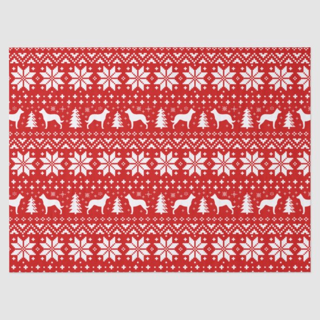 Beauceron Silhouetten Weihnachtsmuster Rot Seidenpapier (Vorderseite)