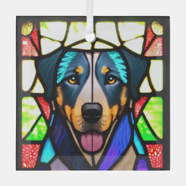 Beauceron "Stains Glass" Ornament Aus Glas (Vorderseite)
