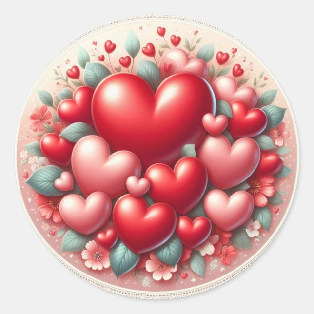 Beaucoup d'Amour - Autocollant Ronds Cœurs (Devant)