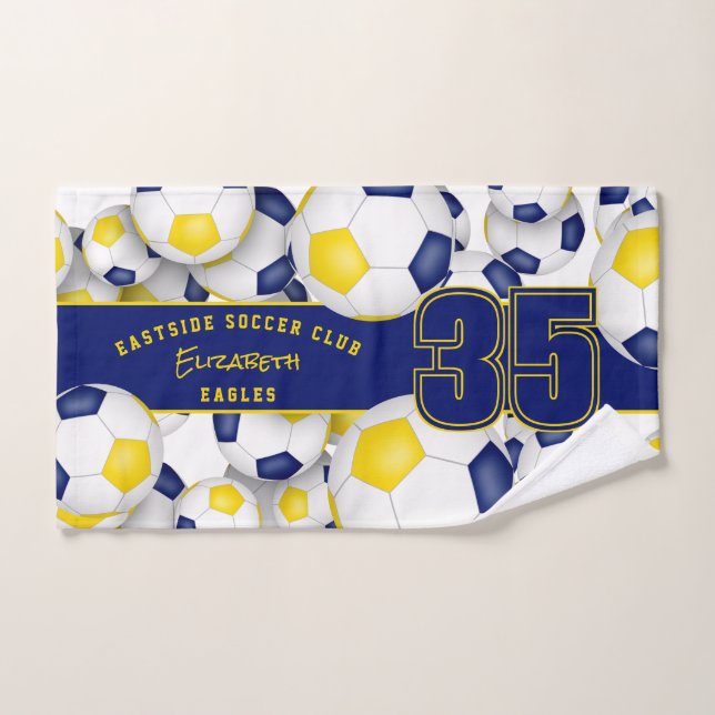 Beaucoup de balles de football bleu équipe d'or co (Serviette à main)