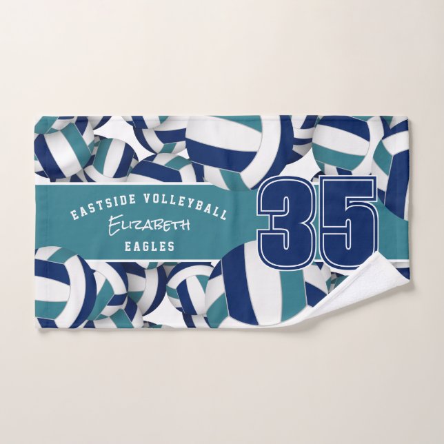 Beaucoup de volleyballs nom athlète marine bleu tu (Serviette à main)