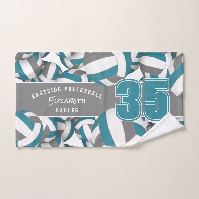 Beaucoup de volleyballs nom de l'équipe gris turqu (Serviette à main)