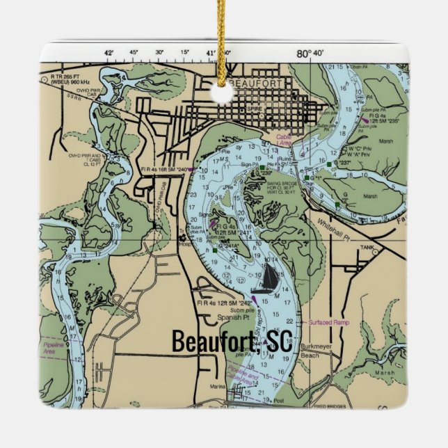 Beaufort South Carolina Chart Keramikornament (Rückseite)