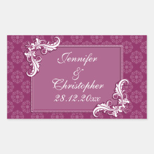 Beaujolais Damask und Blumenzarge Rechteckiger Aufkleber