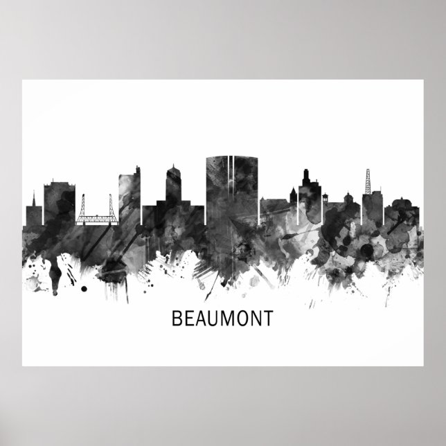 Beaumont Texas Skyline BW Poster (Vorne)