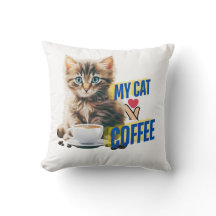 Beauté chat amour café Jeu oreiller