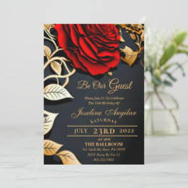 Beauté et la Bête Rouge Rose Sweet 16 Invitations