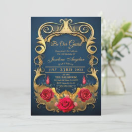 Beauté et la Bête Rouge Rose Sweet 16 Invitations