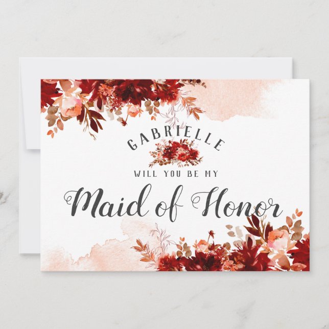 Beauté rustique Floral Maid of Honor Carte de prop (Devant)