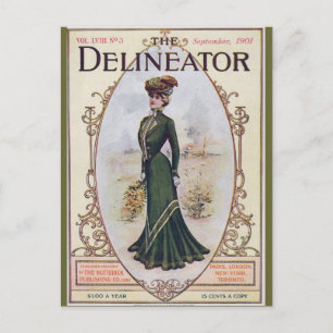 Beauté vintage en Robe Verte Carte postale