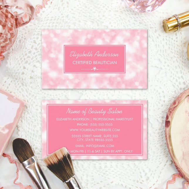 Beautician Elegant Pink Bokeh Beauty Salon Visitenkarte (Beautician Elegant Pink Bokeh Beauty Salon Business Cards)